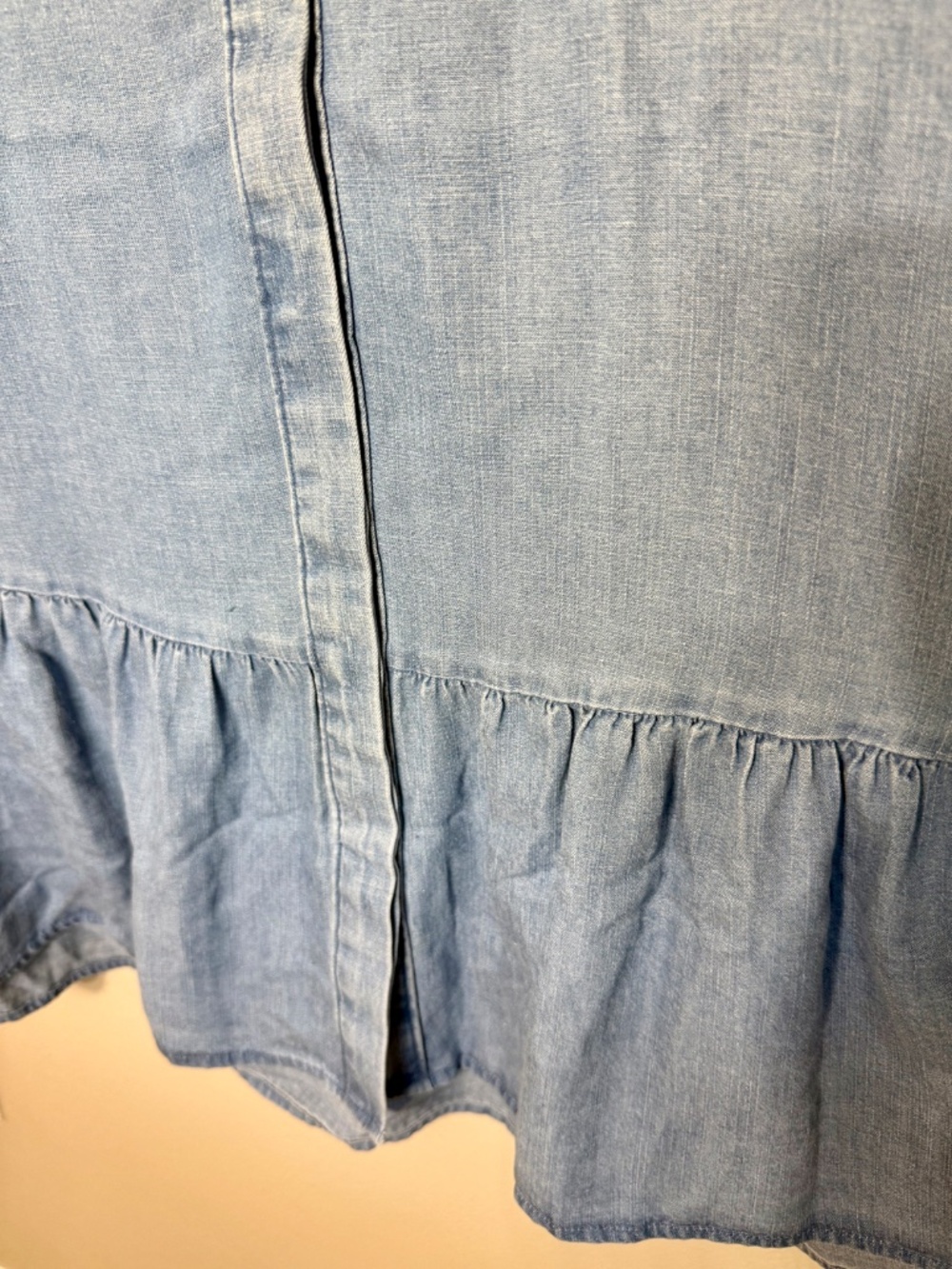NWT LOFT Chambray Button Down Long Sleeve Flounce Dress Denim - Picture 7 of 8